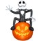 9.5' Gemmy Airblown Inflatable Halloween Jack Skellington sitting on Jack O' Lantern Yard Decoration 229810